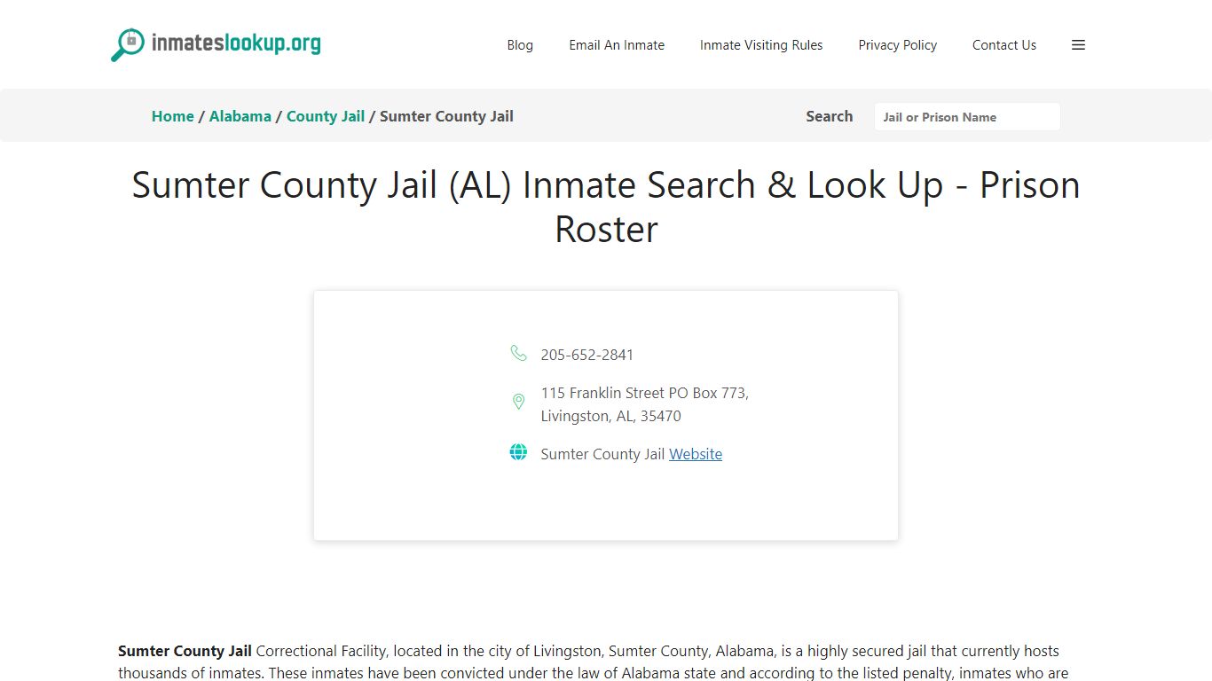 Sumter County Jail (AL) Inmate Search & Look Up - Prison Roster